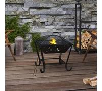 vidaXL Foyer avec tisonnier 50 cm XXL acier, chauffage, chauffe-terrasse, foyer extérieur, cheminée, chauffage d'extérieur, bol à feu G