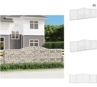 vidaXL Gabions avec arc surélevé 2 pcs. 400x30x120/140cm Fer galvanisé - Pots de fleurs & Jardinières