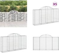 vidaXL Gabions avec arc surélevé 5 pcs. 200x30x100/120cm Fer galvanisé - Panier de gabion - Paniers de gabion - Gabion - Mur de gabion