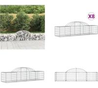 vidaXL Gabions avec arc surélevé 8 pcs 200x50x40/60 cm Fer galvanisé - Panier de gabion - Paniers de gabion - Gabion - Mur de gabion