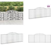 vidaXL Gabions avec arc surélevé 9 pcs. 300x30x100/120cm Fer galvanisé - Panier de gabion - Paniers de gabion - Gabion - Mur de gabion