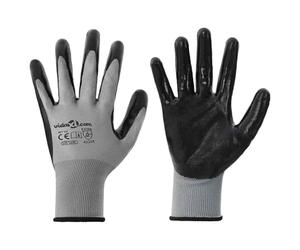 vidaXL Gants de Travail 12 pcs Gris et Noir 10 / XL Polyester, Équipement Moderne de Protection, Gants de sécurité, Accessoires Flexibles, vêtements durables, Confort Optimal pour Jardin, ateli