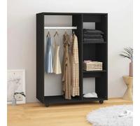 Armoire 80x40x110 Cm En Bois Contreplaqué Noir Compartiment, Étagères Latérales Et Roulettes Noir