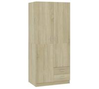 vidaXL Garde-robe Armoire à Vêtements Armoire de Rangement avec 2 Portes et 2 Tiroirs Organisateur Chambre à Coucher Maison Chêne Sonoma 80x52x180 cm Aggloméré