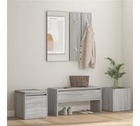 vidaXL Ensemble de Meubles de Couloir Banc d'Entrée Boîte de Rangement Miroir de Coiffeuse Porte-manteau Sonoma Gris Bois 3120201