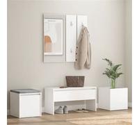 vidaXL Garderobe set bewerkt hout wit3082062 Blanc G