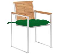 vidaXL Chaises de jardin lot de 4 Bois de teck - Coussins verts