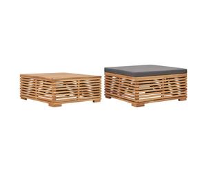 vidaXL Gartentisch und Fußhocker Set mit Dunkelgrauem Kissen Teakholz