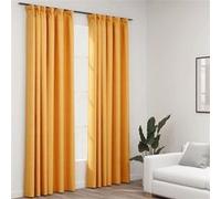 Vidaxl Rideaux Occultants Aspect Lin Et Crochets 2 Pcs Jaune 140x225cm