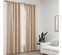 Vidaxl Rideaux Occultants Aspect Lin Et Crochets 2 Pcs Beige 140x245cm