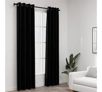 Vidaxl Rideaux Occultants Aspect Lin Avec ÅIllets 2 Pcs Noir 140x245cm