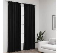 Rideaux occultants aspect lin crochet 2pcs Anthracite 140x225cm
