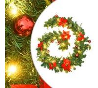 Guirlande de Noël avec Lumières LED Couronne de Noël Décoration de Guirlande Ornement Arrière-cour Jardin Extérieur en Plein Air Vert 2,7 m PVC