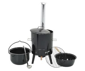 vidaXL Gulaschkanone avec hotte de fumée & couvercle Noir Acier émaillé