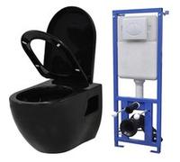 vidaXL Toilettes suspendues 275792 - Céramique noire avec réservoir encastré