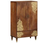 vidaXL Haut Armoire Marron 60 x 33 x 100 cm Bois de Mangue Massif, Unité de Rangement élégante pour Salon, en Bois de Mangue, poignées en Laiton, Design Compact et Chic