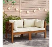 vidaXL Canapé d'angle 2 pcs. avec coussins blanc crème Bois massif Acacia