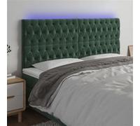 vidaXL Tête de Lit à LED Meuble de Chambre à Coucher Accessoire de Lit Double Tête de Cadre de Lit Intérieur Vert Foncé 180x7x118/128 cm Velours