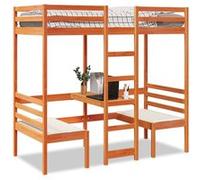 vidaXL Lit mezzanine avec bureau et chaises brun cire 80x200 cm pin