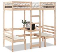 vidaXL Hoogslaper met bureau en stoelen massief grenenhout 90x190cm3308559 Marron G
