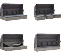 vidaXL Ile de jardin avec toit Poly rotin gris - Ile de soleil - Iles de soleil - Ile de jardin - Lit lounge de jardin