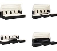 vidaXL Ile de soleil de jardin avec toit noir Poly rotin - Ile de soleil - Iles de soleil - Ile de soleil de jardin - Lit lounge de jardin