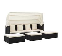 vidaXL Île solaire de jardin avec toit noir Poly rotin
