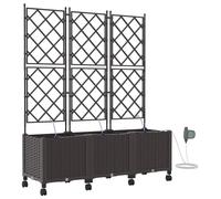 vidaXL Jardin : lot de 3 jardinières avec système d'arrosage et roulettes, marron, en PP