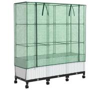 vidaXL Jardinière avec couvercle de serre et roulettes, lot de 3, blanc