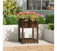 vidaXL Bac à plantes avec étagère brun miel 54x54x81 cm pin massif