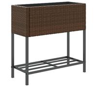 vidaXL Bac à plantes avec étagère Marron Poly rotin
