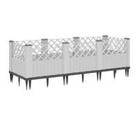 vidaXL Jardinière avec piquets de terre Blanc 123,5x43,5x43,5 cm PP