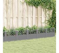 vidaXL Jardinière avec piquets gris clair 363,5x43,5x43,5 cm PP, bac à fleurs, support de jardinière, support de fleurs, bac 368028 Gris G