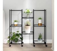 vidaXL Pied à fleurs 83×25×83,5 cm – avec roulettes – Noir en fer