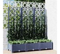 vidaXL Jardinière avec Treillis, Bac à Fleurs, Pot à Plantes, Boîte à Fleurs Jardin Terrasse Patio Extérieur, Bleu Gris 318252 Gris G