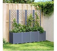 vidaXL Jardinière avec Treillis, Bac à Fleurs, Pot à Plantes, Boîte à Fleurs Jardin Terrasse Patio Extérieur, Bleu Gris 160x40x140 cm PP