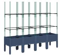 vidaXL Jardinière avec Treillis, Bac à Fleurs, Pot à Plantes, Boîte à Fleurs Jardin Terrasse Patio Extérieur, Bleu Gris 160x40x142,5 cm PP