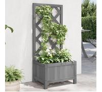 vidaXL Jardinière avec Treillis, Lit Surélevé, Bac à Fleurs, Pot de Plantes, Boîte à Fleurs Jardin Patio Terrasse, Gris Bois Massif de Sapin