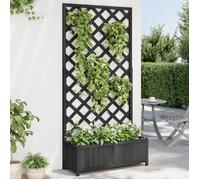 vidaXL Jardinière avec Treillis, Lit Surélevé, Bac à Fleurs, Pot de Plantes, Boîte à Fleurs Jardin Patio Terrasse, Noir Bois Massif de Sapin