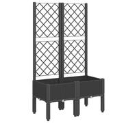 vidaXL Jardinière avec Treillis, Lit Surélevé de Jardin, Pot de Fleurs, Bac à Plantes, Boîte de Plantation Patio Terrasse Extérieur, Noir PP