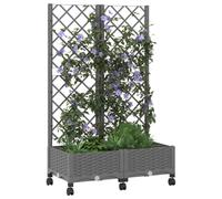 vidaXL Jardinière de jardin avec clôture et roulettes Gris clair PP