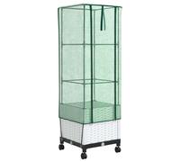 vidaXL Jardinière de jardin avec couvercle de serre et roues, blanche, en polypropylène