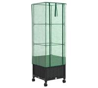 vidaXL Jardinière de jardin avec couvercle de serre et roues, noire, en polypropylène