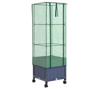 vidaXL Jardinière de jardin avec couverture de serre et roues, bleu-gris, en polypropylène