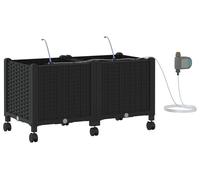 vidaXL Jardinière de jardin avec système d'arrosage et roues, 2 pièces, noire, en polypropylène (PP)