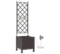 vidaXL Jardinière de jardin avec système d'arrosage et roues, couleur marron, en PP