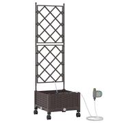 vidaXL Jardinière de jardin avec système d'arrosage et roues, couleur marron, en PP