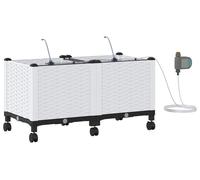 vidaXL Jardinière de jardin avec système d'arrosage et roues, lot de 2, blanche, en polypropylène (PP)