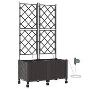 vidaXL Jardinière de jardin avec système d'arrosage et roues, lot de 2, couleur marron, en plastique PP