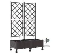 vidaXL Jardinière de jardin avec système d'arrosage et roues, lot de 2, couleur marron, en plastique PP